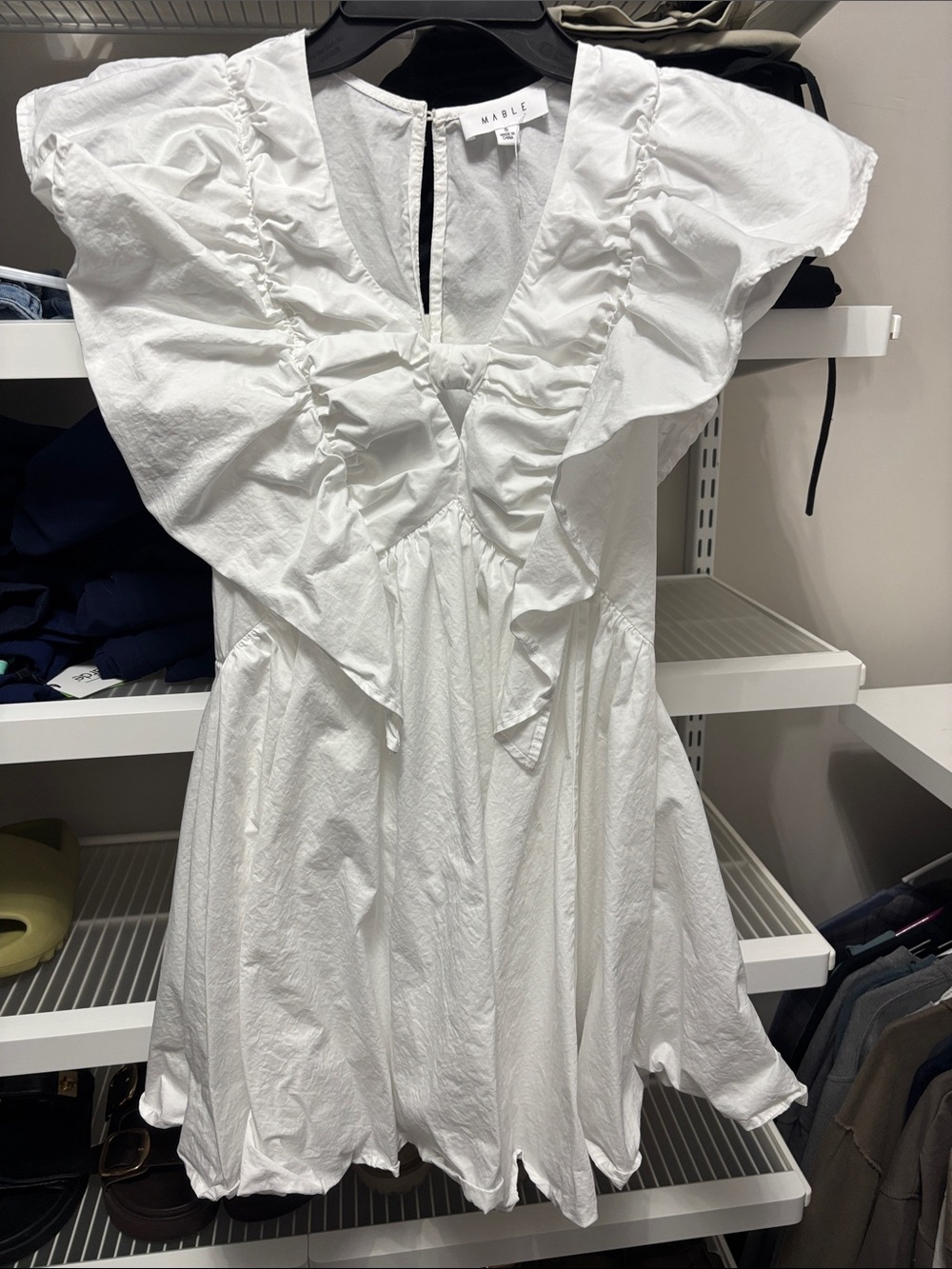Mable White Ruffle V-Neck Women’s Dress